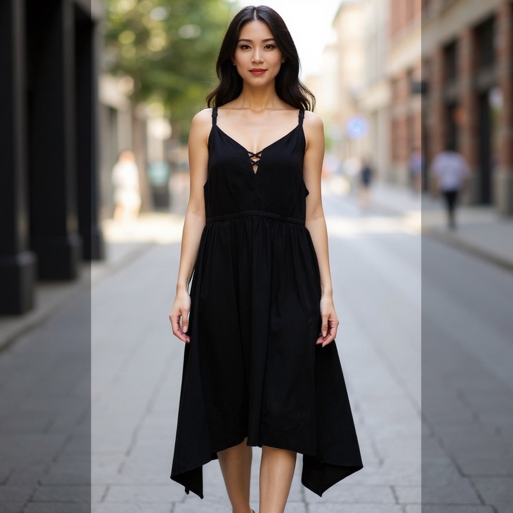 ❤️ Torrid Midi ‘Challis’ Black Handkerchief Dress